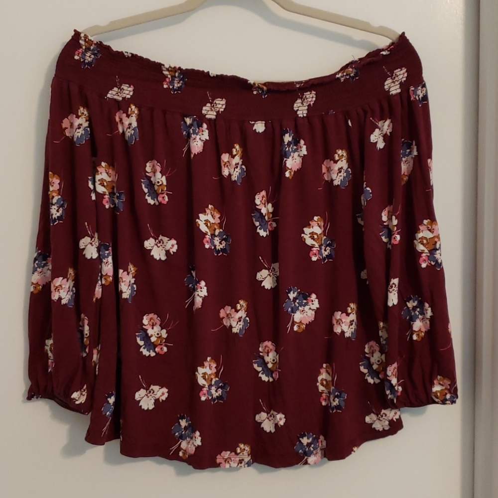 Smocked floral off the shoulder top - Large